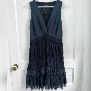 Thakoon Eyelet Lace Black V Neck Mini Silk Sleeveless Dress LIKE NEW